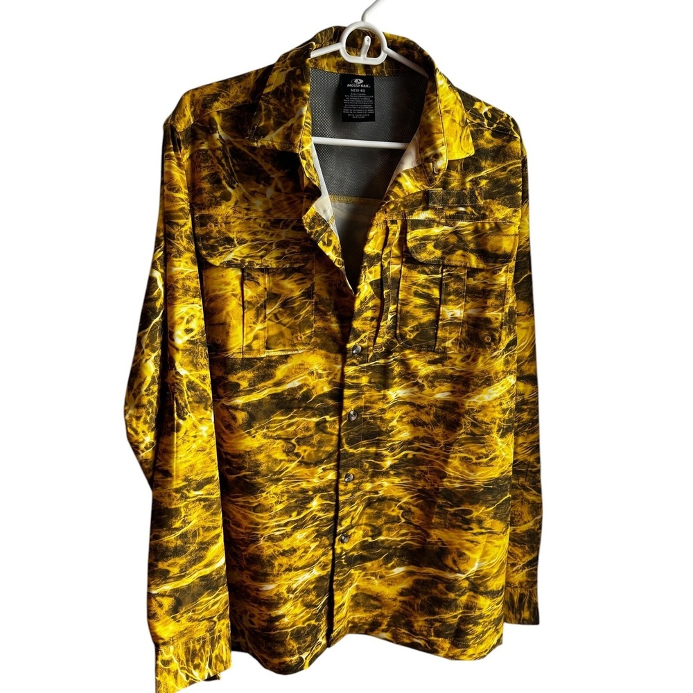 Mossy‎ Oak Fishing Elements Agua Yellow Camo Performance Shirt Men's M NWT